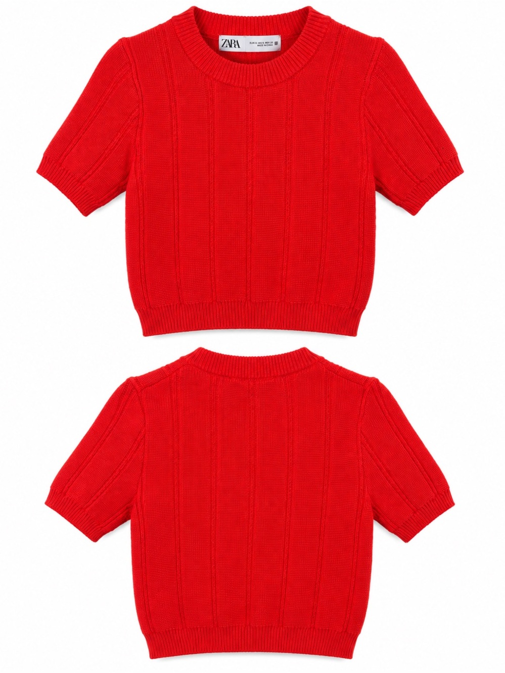 ZARA Bright Red Short-Sleeve Sweater Top
